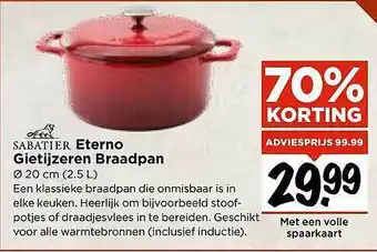 Vomar Voordeelmarkt Sabatier Eterno Gietijzeren Braadpan 70% Korting aanbieding