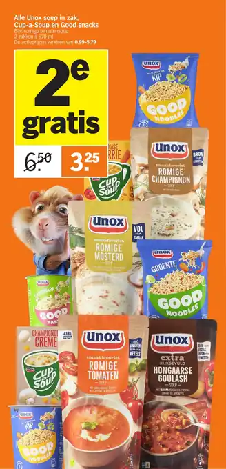 Albert Heijn Alle Unox soep in zak, Cup a Soup en Good snacks aanbieding