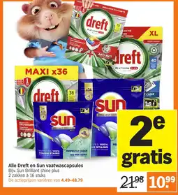 Albert Heijn Alle Dreft en Sun vaatwascapsules aanbieding