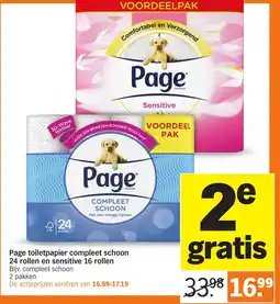 Albert Heijn Page toiletpapier compleet schoon 24 rollen en sensitive 16 rollen aanbieding