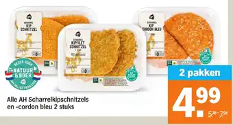 Albert Heijn Alle AH Scharrelkipschnitzels en cordon bleu 2 stuks aanbieding