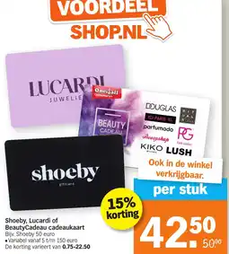 Albert Heijn Shoeby, Lucardi of BeautyCadeau cadeaukaart aanbieding