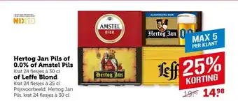 Coop Hertog Jan Pils of 0.0% of Amstel Pils of Leffe Blond aanbieding