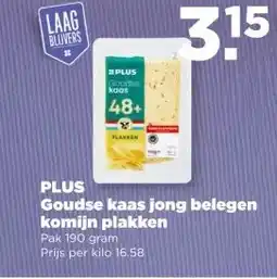 PLUS PLUS Goudse kaas jong belegen komijn plakken aanbieding