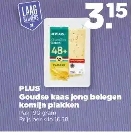 PLUS PLUS Goudse kaas jong belegen komijn plakken aanbieding
