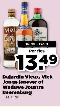 PLUS Dujardin Vieux, Vlek Jonge jenever of Weduwe Joustra Beerenburg aanbieding