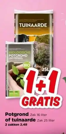 PLUS Potgrond Zak 16 liter of tuinaarde Zak 25 liter aanbieding
