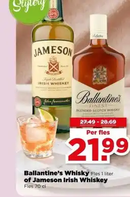 PLUS Ballantine's Whisky Fles 1 liter of Jameson Irish Whiskey aanbieding