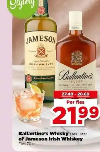 PLUS Ballantine's Whisky Fles 1 liter of Jameson Irish Whiskey aanbieding