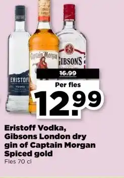 PLUS Eristoff Vodka, Gibsons London dry gin of Captain Morgan Spiced gold aanbieding