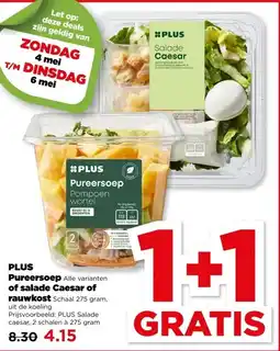 PLUS PLUS Pureersoep Alle varianten of salade Caesar of rauwkost Schaal 275 gram, aanbieding