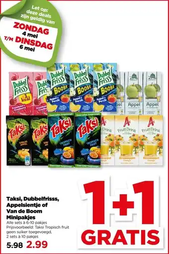 PLUS Taksi, Dubbelfrisss, Appelsientje of Van de Boom Minipakjes aanbieding