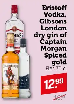 Coop Eristoff Vodka, Gibsons London dry gin of Captain Morgan Spiced gold aanbieding