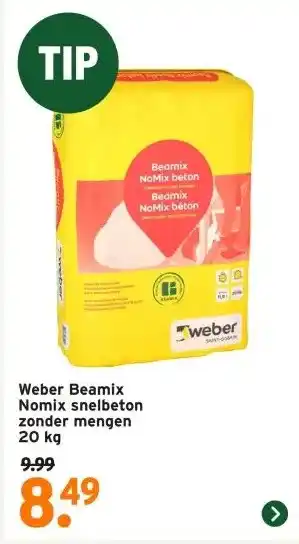 GAMMA Weber Beamix Nomix snelbeton zonder mengen 20 kg aanbieding