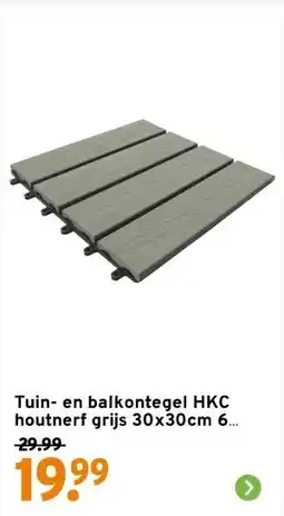 GAMMA Tuin- en balkontegel HKC houtnerf grijs 30x30cm 6 stuks aanbieding