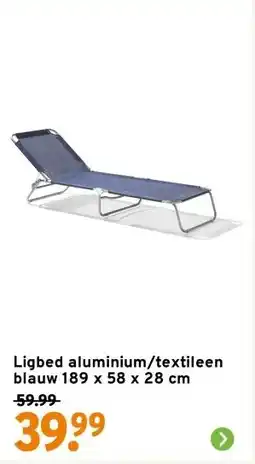 GAMMA Ligbed aluminium/textileen blauw 189 x 58 x 28 cm aanbieding