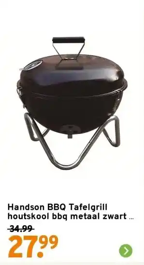 GAMMA Handson BBQ Tafelgrill houtskool bbq metaal zwart Ø 34 cm aanbieding