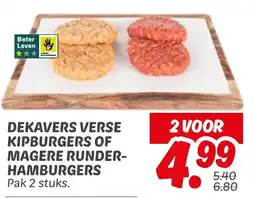 Dekamarkt Dekavers verse kipburgers of magere runder hamburgers aanbieding