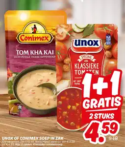 Dekamarkt Unox of conimex soep in zak aanbieding