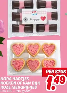 Dekamarkt Nora hartjes koeken of van dijk roze mergpijpješ aanbieding