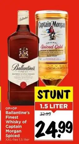 Vomar Voordeelmarkt Ballantine's Finest Whisky of Captain Morgan Spiced XXL-fles 1,5 liter aanbieding