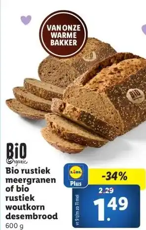 Lidl Organic Bio rustiek meergranen of bio rustiek woutkorn desembrood aanbieding