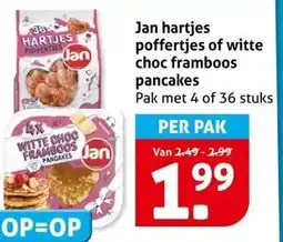 Hoogvliet Jan hartjes poffertjes of witte choc framboos pancakes aanbieding