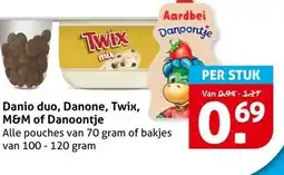 Hoogvliet Danio duo, Danone, Twix, M&M of Danoontje aanbieding