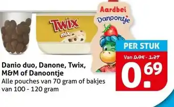 Hoogvliet Danio duo, Danone, Twix, M&M of Danoontje aanbieding