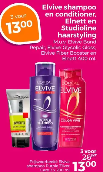 Trekpleister Elvive shampoo en conditioner, Elnett en Studioline haarstyling aanbieding
