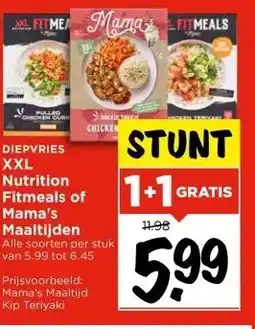 Vomar Voordeelmarkt DIEPVRIES XXL Nutrition Fitmeals of Mama's Maaltijden aanbieding