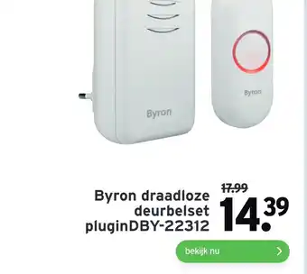 GAMMA Byron draadloze deurbelset pluginDBY-22312 aanbieding