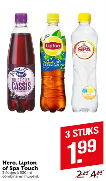 Coop Hero, lipton of spa touch 500ml aanbieding