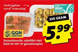 Boni Gemarineerde zalmfilet met huid  of garnalenspies aanbieding