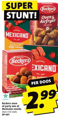 Boni Beckers oven of party mix of Mexicano snacks aanbieding
