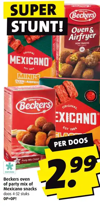 Boni Beckers oven of party mix of Mexicano snacks aanbieding