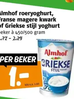 Poiesz Almhof roeryoghurt, Franse magere kwark of Griekse stijl yoghurt aanbieding