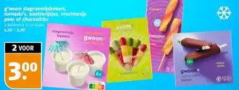 Poiesz g'woon slagroomijsbekers, tornado's, knetterijsjes, vruchtenijs peer of chocosticks aanbieding