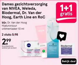 Etos Dames gezichtsverzorging van NIVEA, Weleda, Biodermal, Dr. Van der Hoog, Earth Line en RoC aanbieding