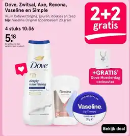 Etos Dove, Zwitsal, Axe, Rexona, Vaseline en Simple aanbieding