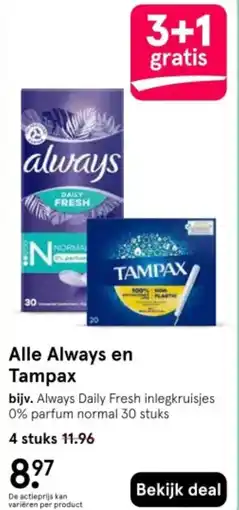 Etos Alle Always en Tampax aanbieding