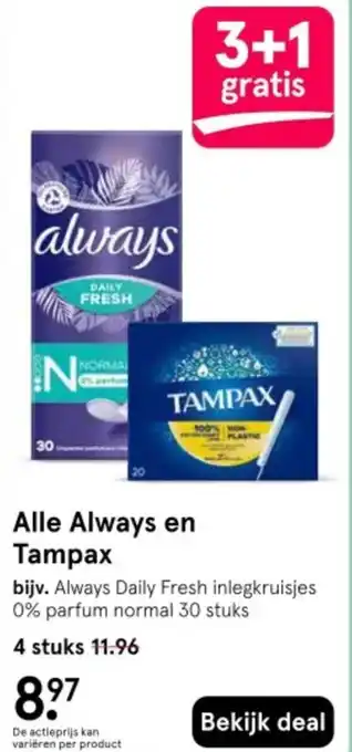 Etos Alle Always en Tampax aanbieding
