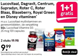 Etos Lucovitaal, Dagravit, Centrum, Supradyn, Roter C, Roter Blaas, Blaseberry, Royal Green en Disney vitaminen aanbieding
