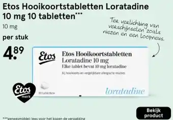 Etos Etos Hooikoortstabletten Loratadine 10 tabletten aanbieding