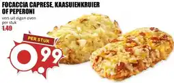 MCD Supermarkt FOCACCIA CAPRESE, KAASUIENKRUIER OF PEPERONI aanbieding