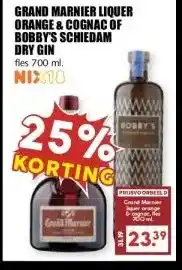 MCD Supermarkt GRAND MARNIER LIQUER ORANGE & COGNAC OF BOBBY'S SCHIEDAM DRY GIN aanbieding