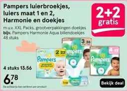 Etos Pampers luierbroekjes, luiers maat 1 en 2, Harmonie en doekjes aanbieding