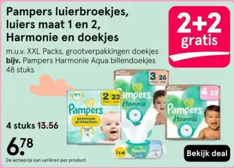 Etos Pampers luierbroekjes, luiers maat 1 en 2, Harmonie en doekjes aanbieding