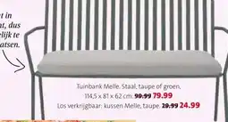 Intratuin Tuinbank Melle. Staal, taupe of groen, 114,5 x 81 x 62 cm aanbieding