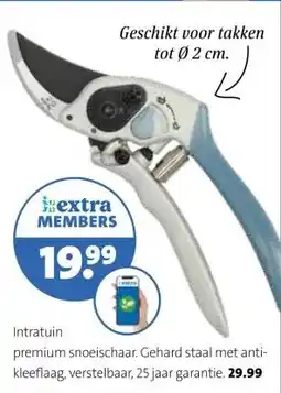 Intratuin premium snoeischaar. Gehard staal met anti- kleeflaag, verstelbaar, 25 jaar garantie. 29.99 aanbieding